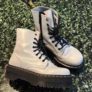 Dr. Martens White Leather Platform Combat Boots